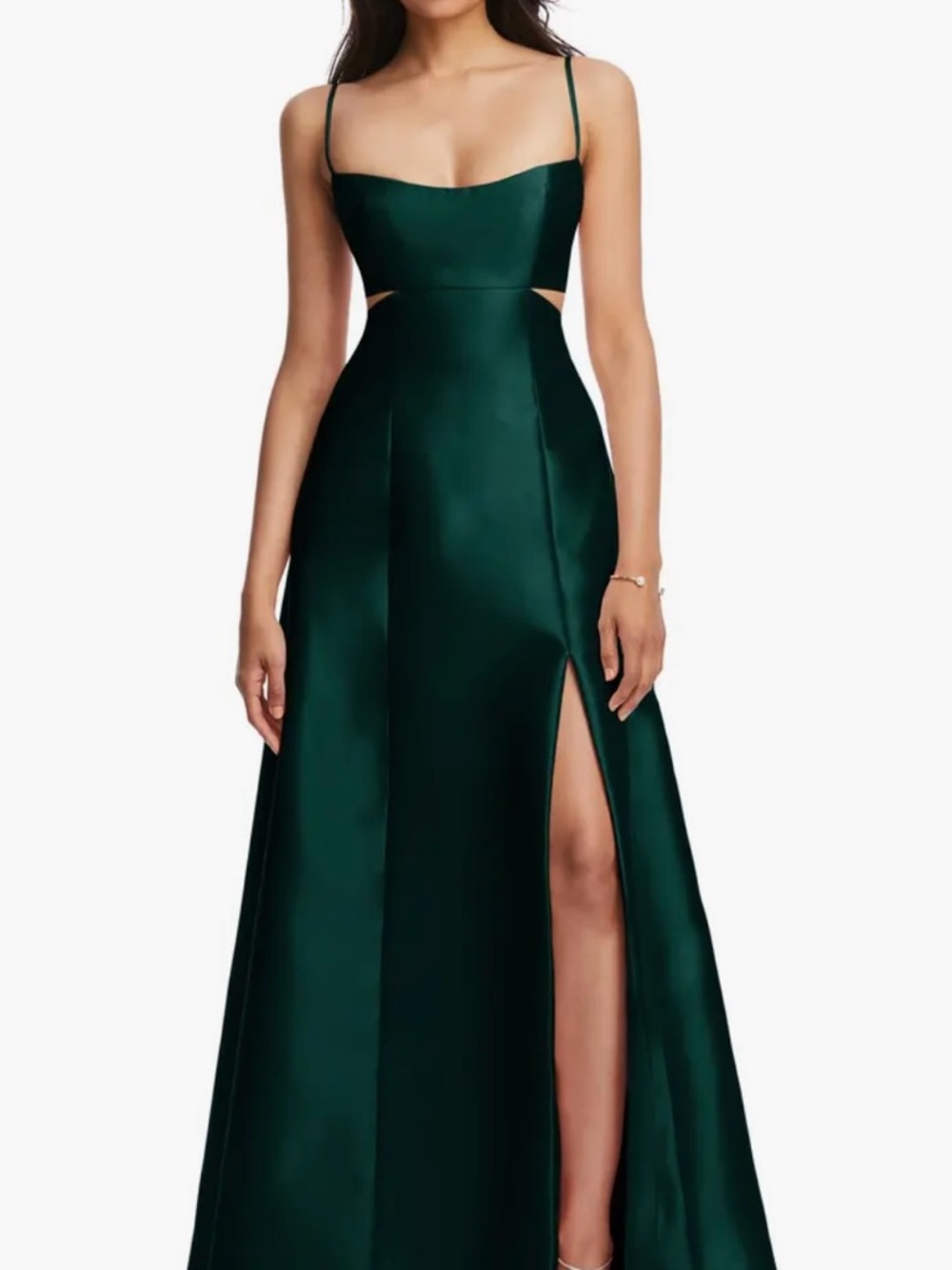 ALFRED SUNG Deep Emerald Green Satin Cutout Prom Gown